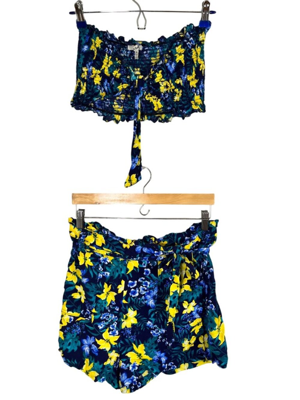 Colorful Floral Crop Top Blue XL Resort Short Beach Summer Tropical Bandeau Chic